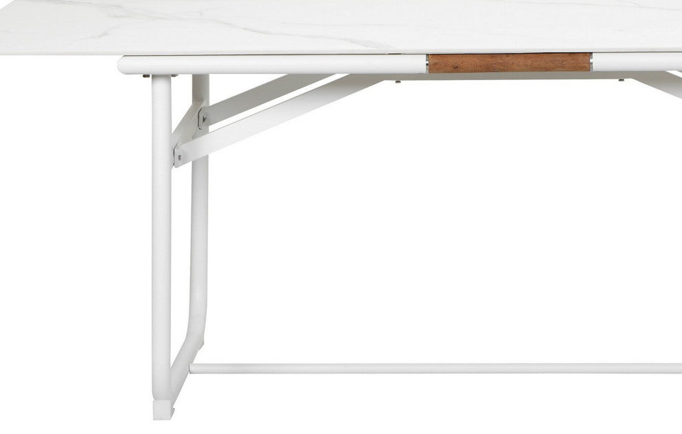 Benzara BM287767 Dining Table Ceramic Surface Crisp White Aluminum Frame