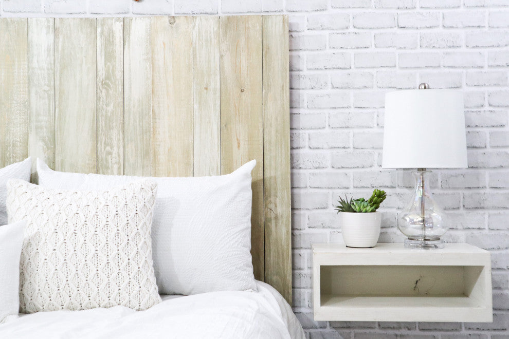 Solid Wood Headboard with Smooth Natural Wood Grain, Wall Mounted, Farmhouse, Sagewash, King