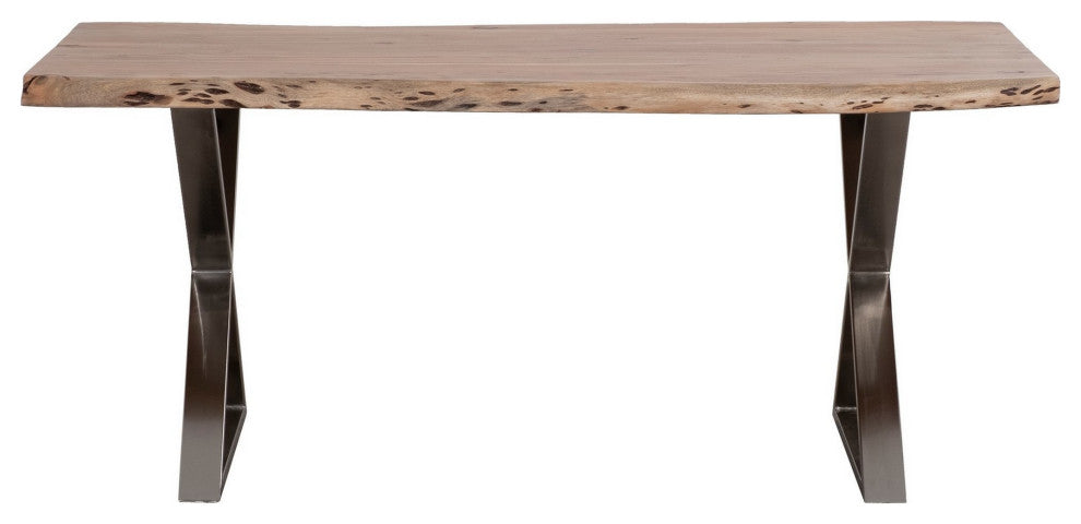 Benzara BM286414 70" Modern Dining Table, Wood Tabletop Crossed Legs, Brown