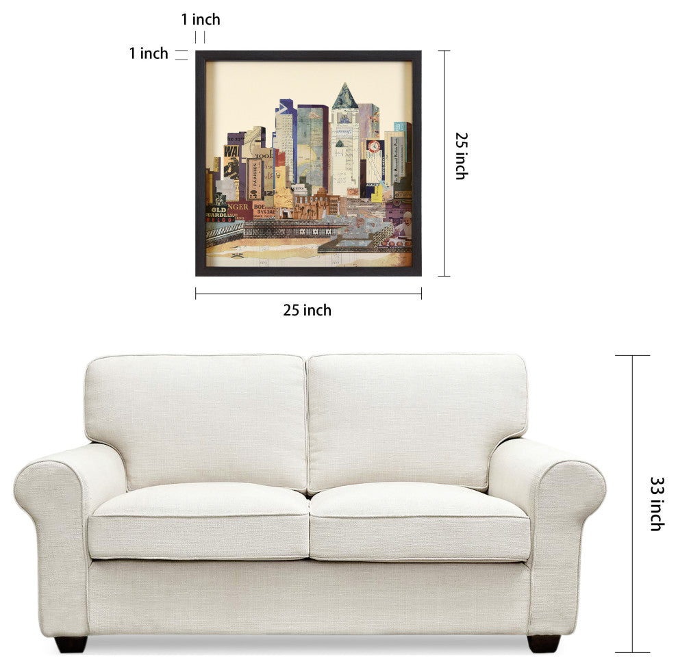 New York City Skyline Dimensional Collage Framed Wall Art Under Glass Art