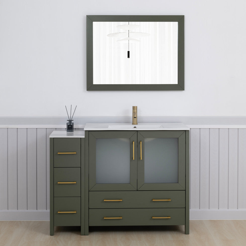 Vanity Art Freestanding Bathroom Vanity Set with Ceramic Top & Mirror