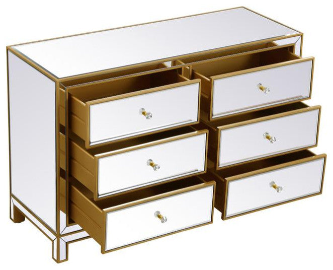 Home Living Dresser 6 Drawers 48" W X 18" D" X 32" H, Antique Gold Paint