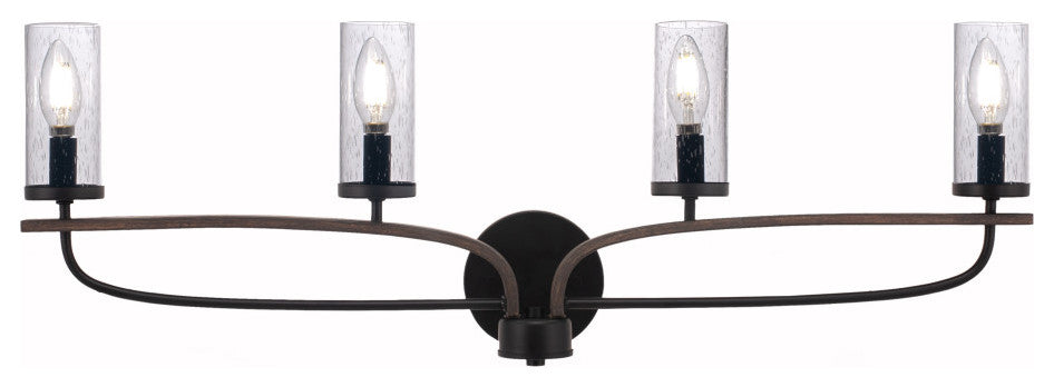 Monterey 4-Light Bath Bar, Matte Black & Painted Distressed, Clear Bubble