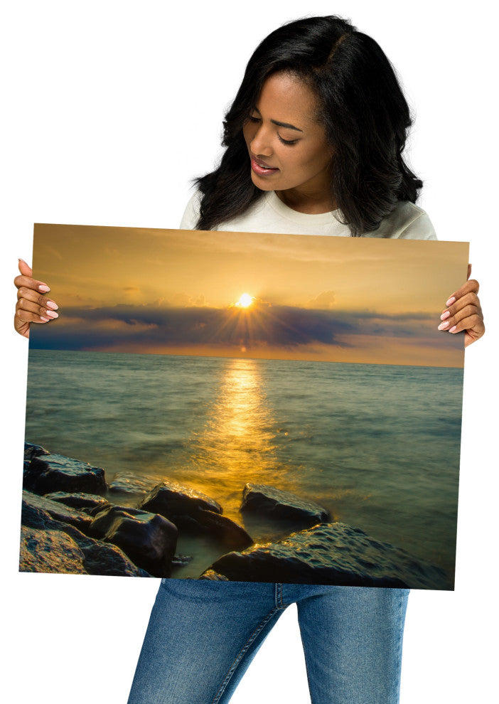 Sunset On Ocean, Sea, Beach Landscape Photo Unframed Wall Art Print, 16" X 20"