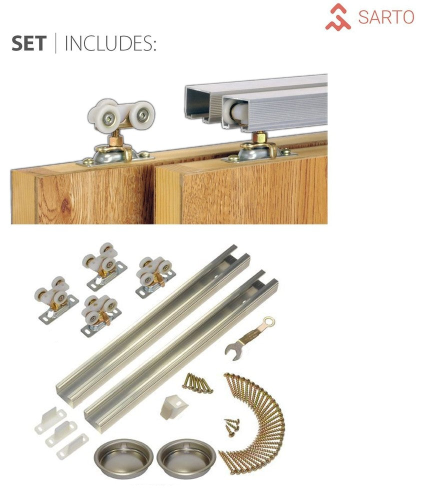 Closet Bypass Doors 72 x 80 & hardware | Quadro 4111 White Ash | Rails Set