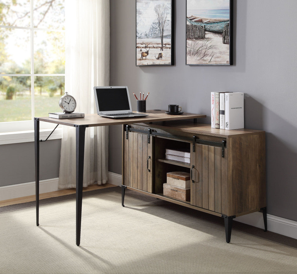 Zakwani Writing Desk With USB, Rustic Oak and Black