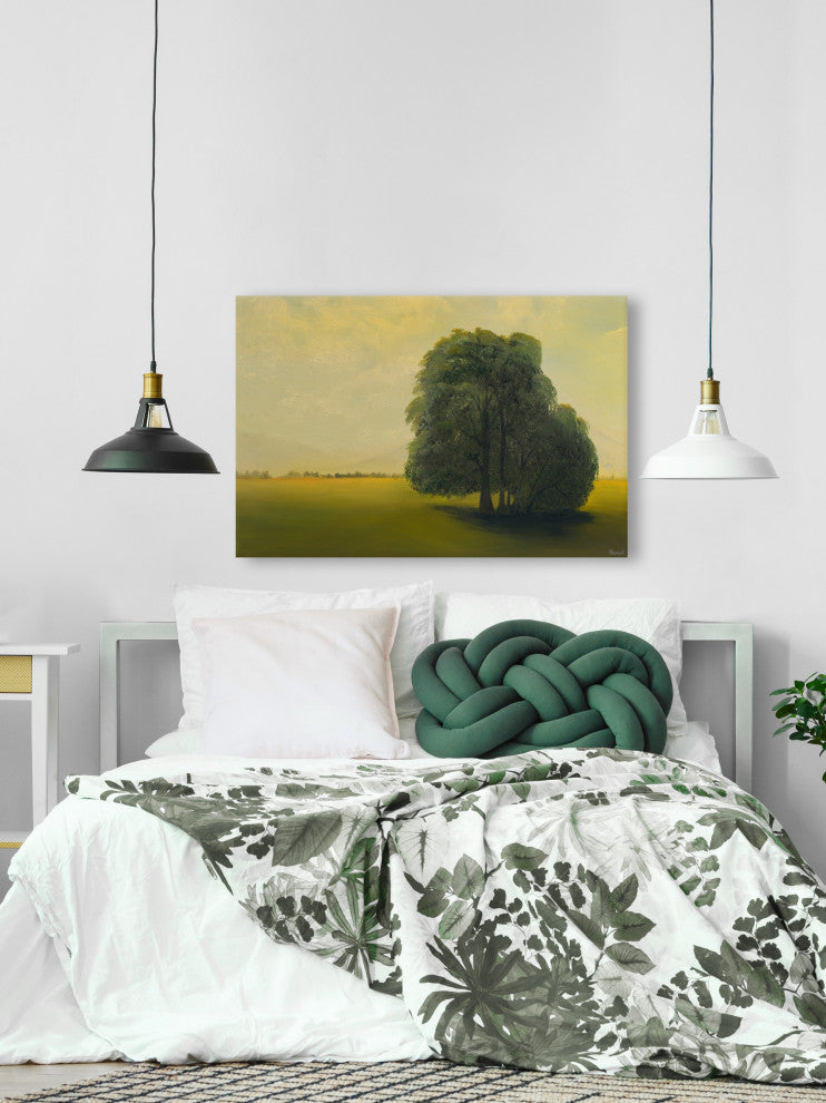 "Green Fields and Lone Tree" Painting Print on Wrapped Canvas, 12x8