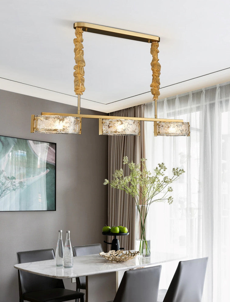 Tongeren | Gold Long Art Glass 3 Head Design Creative Led Luxury Chandelier
