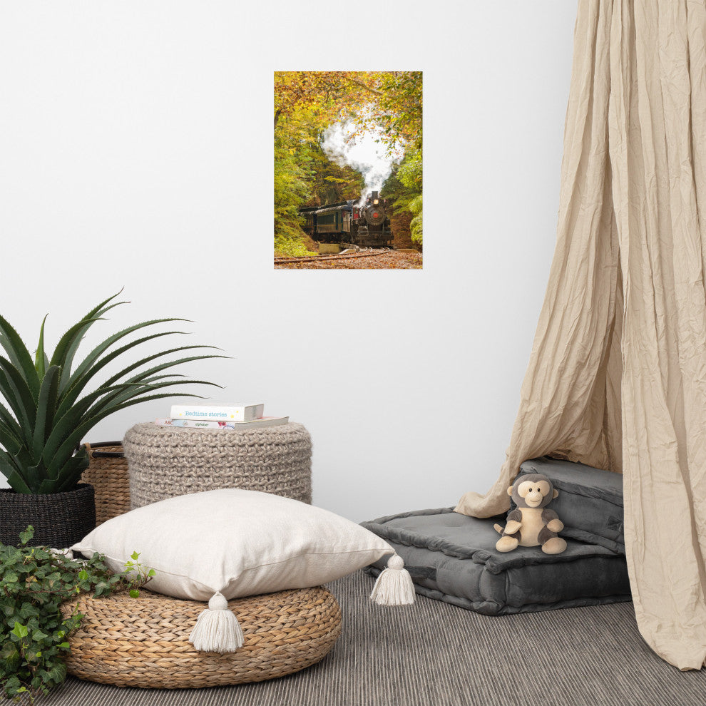Wall Art Print Steam Train with Autumn Foliage Landscape Photo Unframed, 18" X 24"