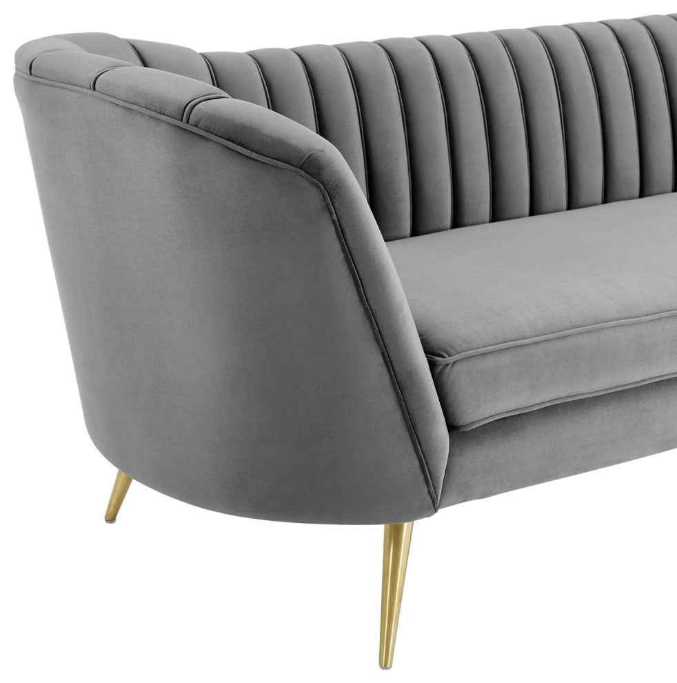 Opportunity Vertical Channel Tufted Curved Performance Velvet Sofa