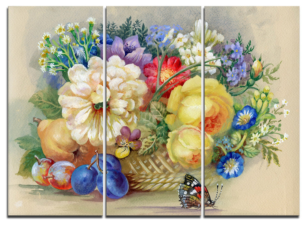 "Bunch of Flowers and Fruits" Metal Wall Art, 3 Panels, 36"x28"