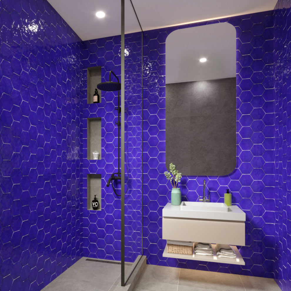 Viva Hex Antic Verde Ceramic Wall Tile, Blue