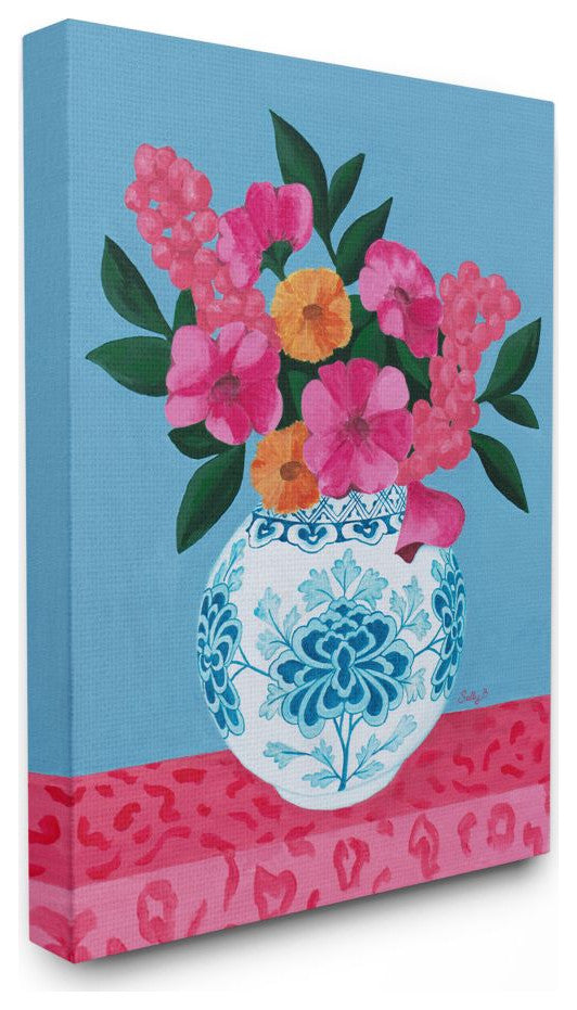 Flower Vase Pink Blue Painting, 24"x30"