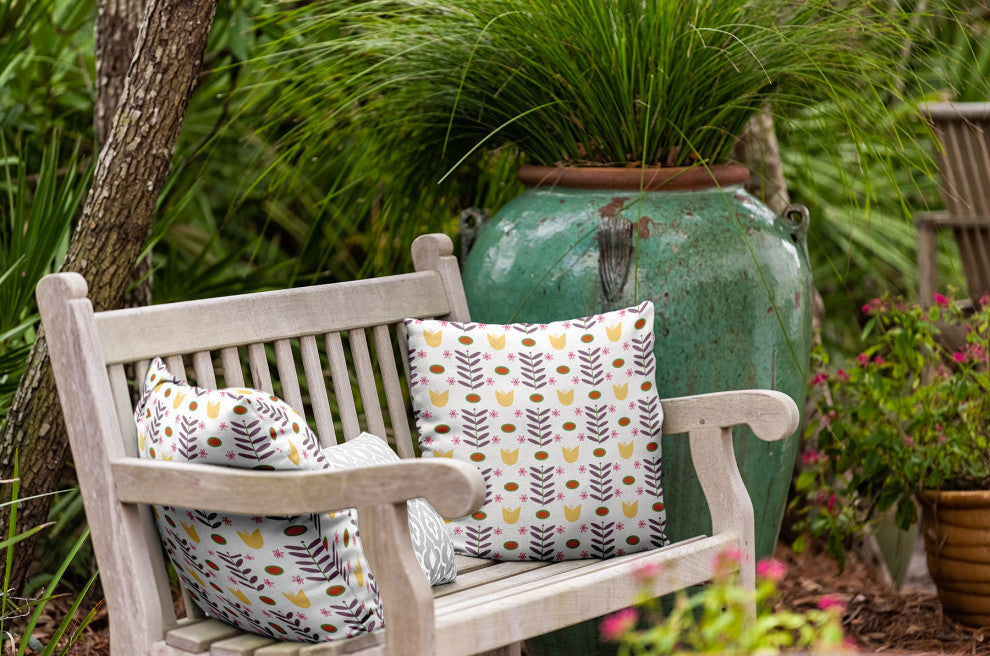 Spring Garden Polyester Indoor/Outdoor Pillow, White, 18"x18"