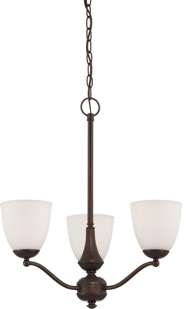 Patton 3 Light Chandelier With Frosted Glass, Arms Up