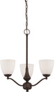 Patton 3 Light Chandelier With Frosted Glass, Arms Up