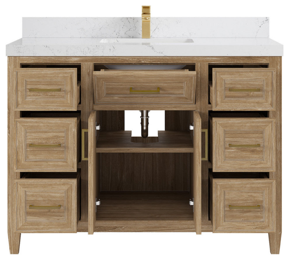 Santa Monica 48 Single Sink Bath Vanity in Whitewashed Teak 2" Empira Quartz