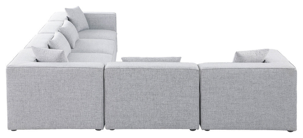 Cube Upholstered Modular Sectional, Gray, 6-Piece: 3 Armless Chair, 3 Corner Chair, Linen Texured Fabric