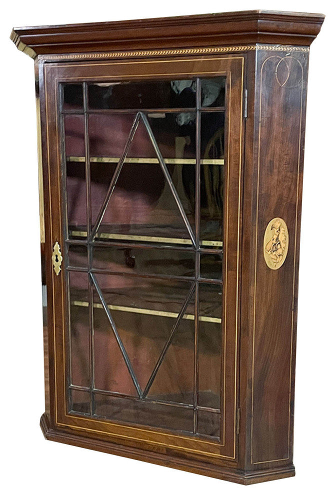 NVIN0352 Antique Inlaid Hanging Mahogany Corner Cabinet