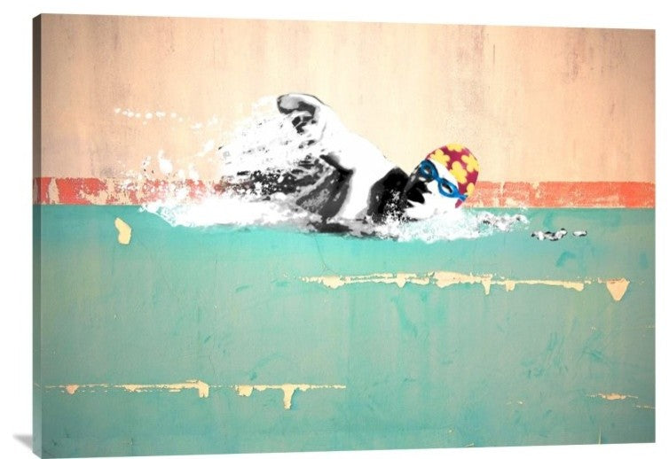 "Swim on! Bronx, NYC" Stretched Canvas Giclee by Masterfunk Collective, 40x28"