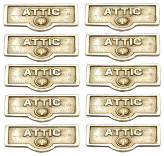 10 Switch Plate Tags ATTIC Name Signs Labels Lacquered Brass |
