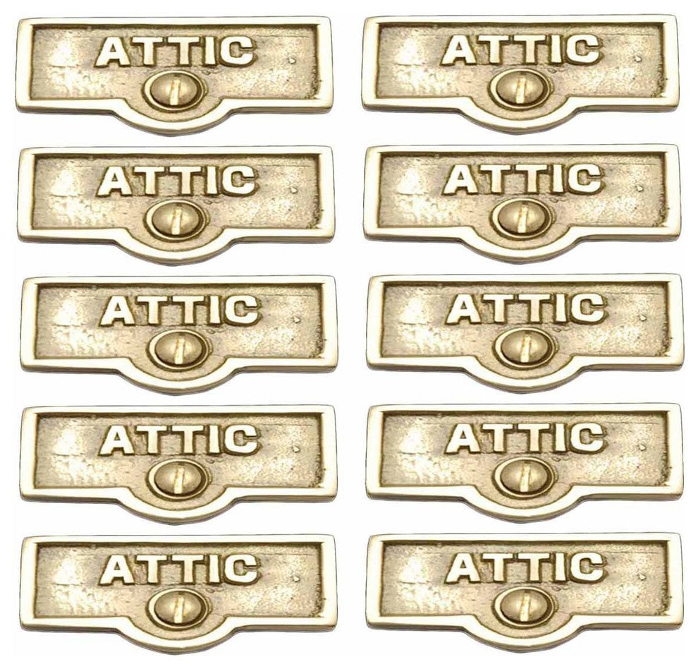 10 Switch Plate Tags ATTIC Name Signs Labels Lacquered Brass |