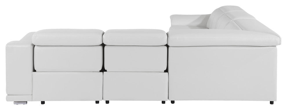 Federico 5-Piece L-Shaped Top Grain Italian Leather Sectional, White