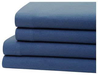 Bibb Home 4-Piece Solid Flannel Sheet Set, Blue, Cal King