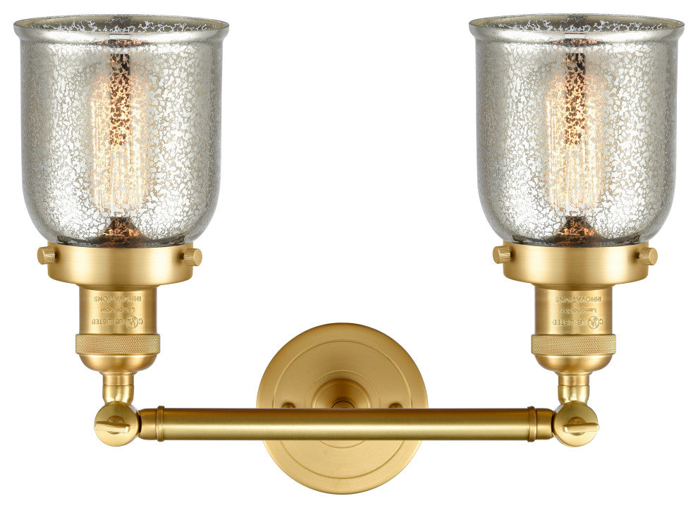 Small Bell 2 Light Bath Vanity Light, Satin Gold, Silver Plated Mercury