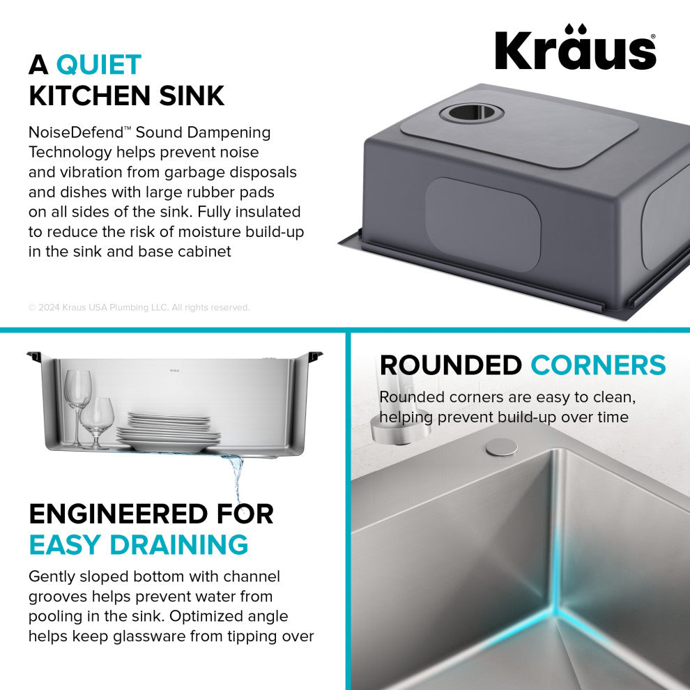 KRAUS Fairlane 25" Drop, / Top Mount 1-Bowl Stainless Steel Kitchen Sink