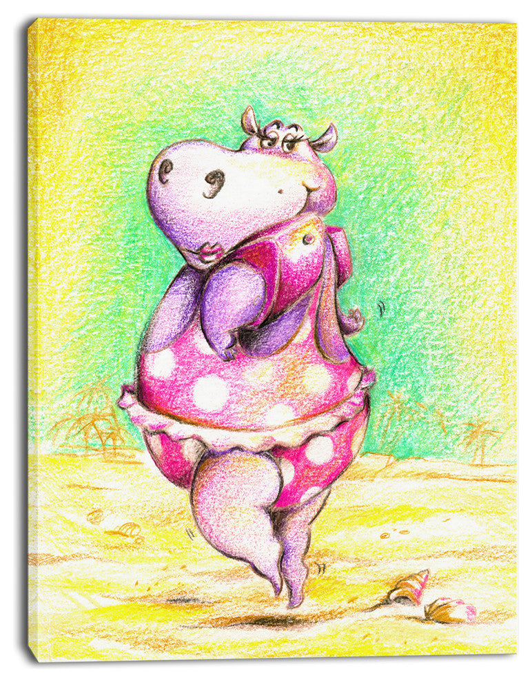 Cute Hippo Goes Swimming, Abstract Canvas Art Print, 30"x40"
