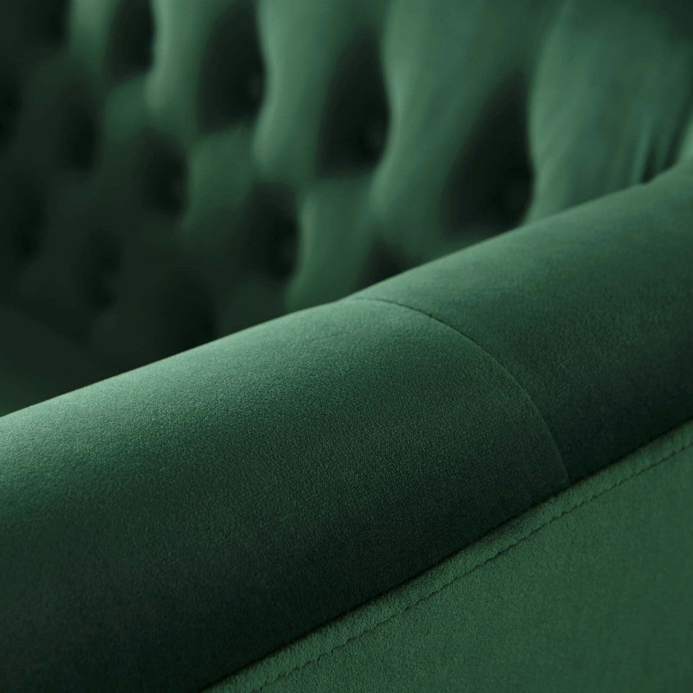 Loveseat Sofa, Velvet, Green, Modern, Living Lounge Room Hotel Lobby Hospitality