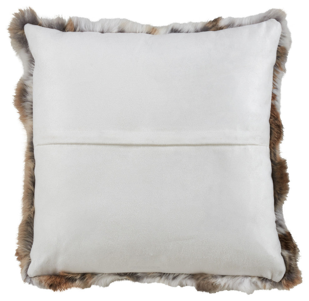 Poly Filled Rabbit Fur Throw Pillow, 16"x16", Natural