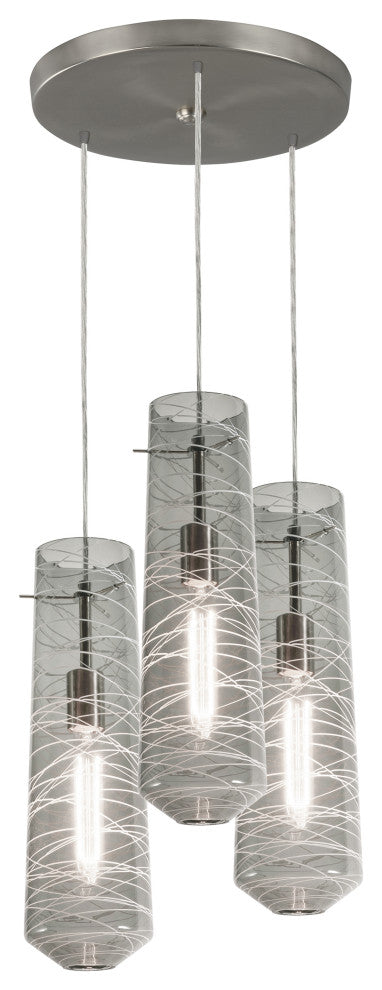 Spun 3 Light Round Pendant, Smoke Shades