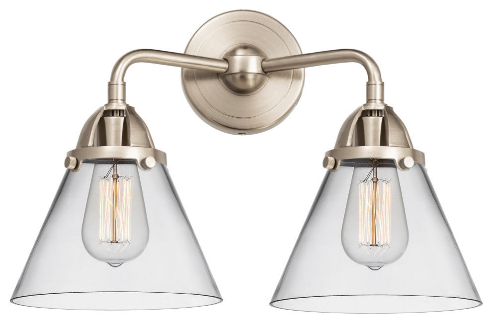 Large Cone Bath Vanity Light, Brushed Satin Nickel, Clear, Clear