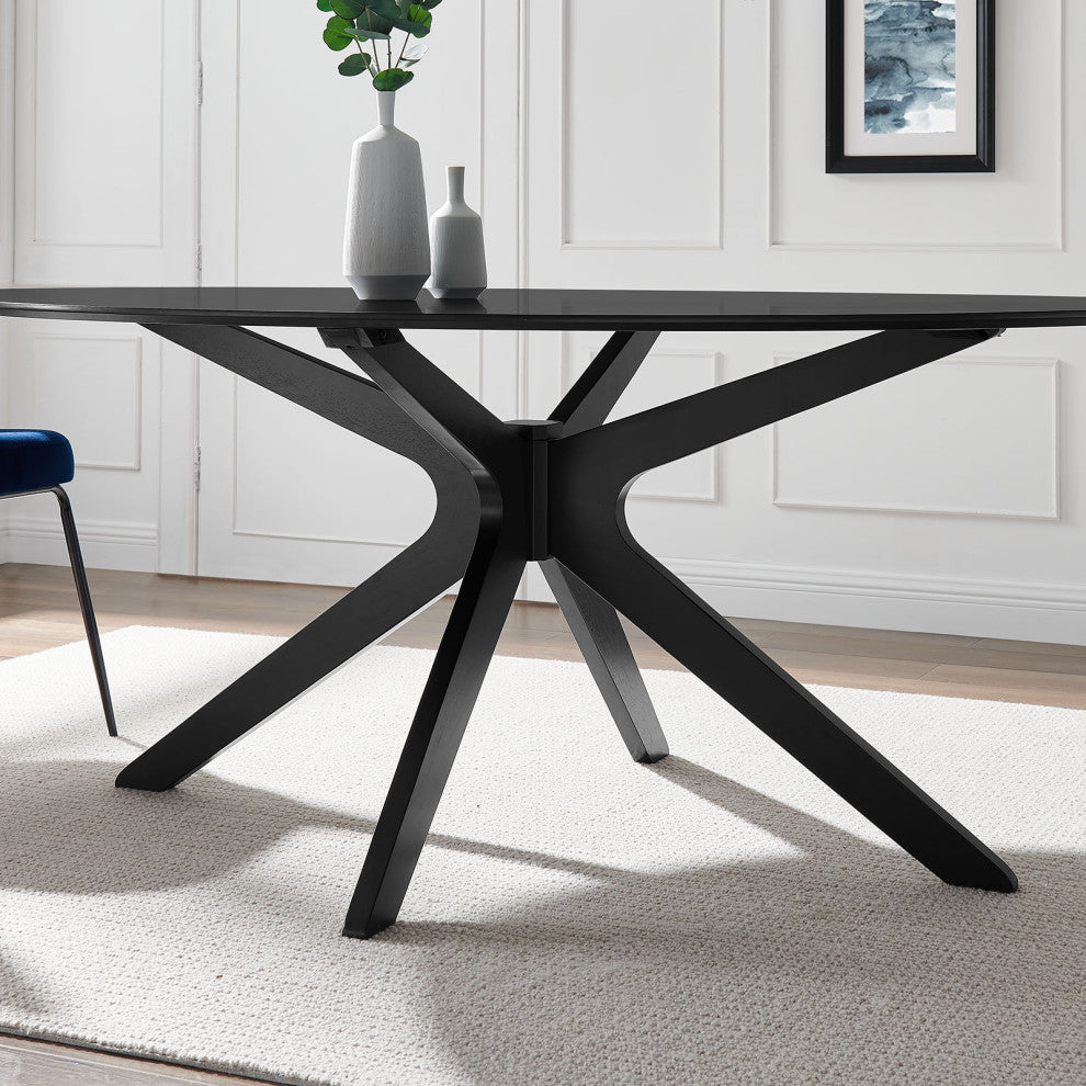 71" Dining Table, Oval, Black, Wood, Modern, Kitchen Bistro Hospitality