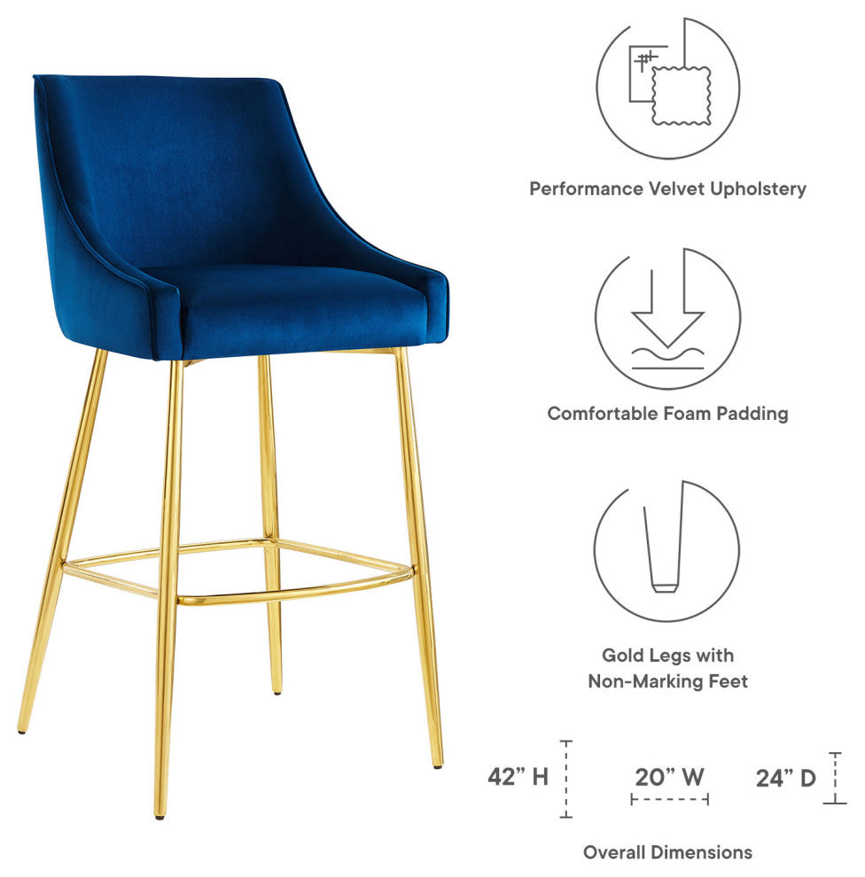 Discern Performance Velvet Bar Stool Navy -5473