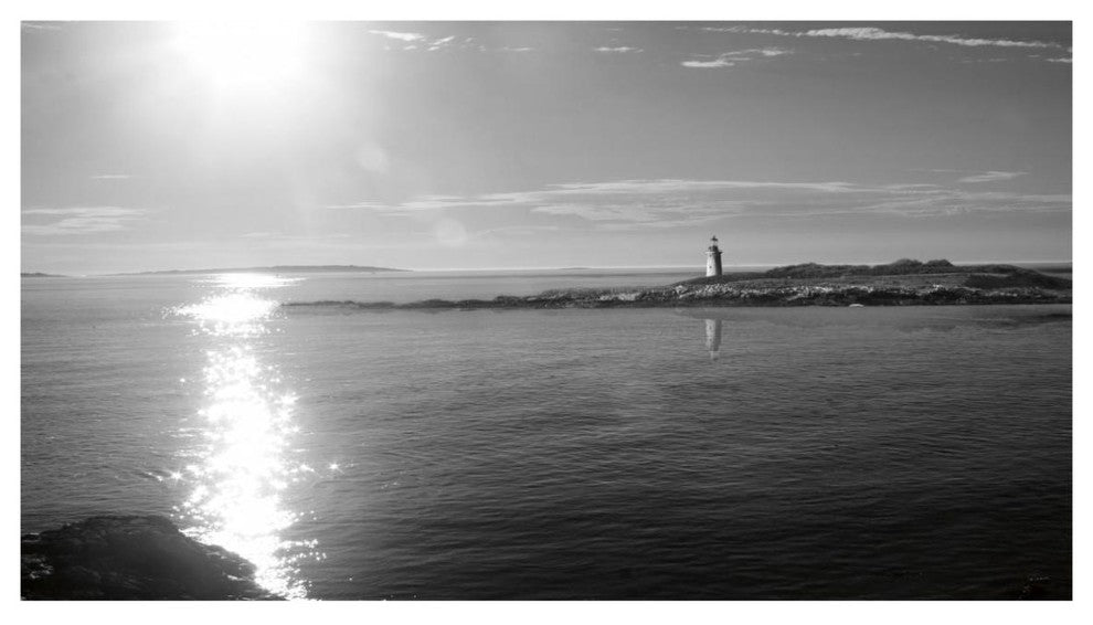 "Lighthouse Sound Black and White" Digital Paper Print by Sue Schlabach, 38"x22"