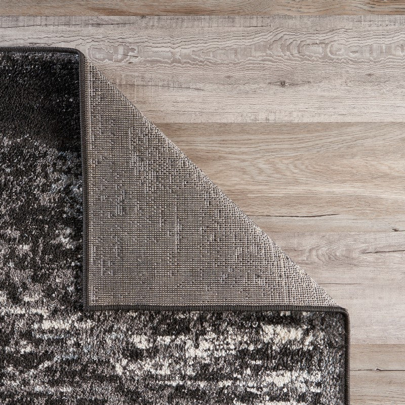 5" x 7" Black Distressed Abstract Area Rug