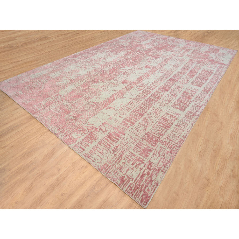 Rose Pink Wool and Art Silk Jacquard Hand Loomed Oversized Rug, 11'10"x17'10"