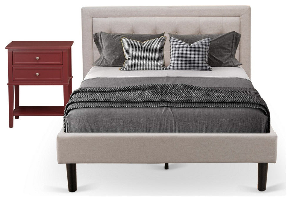 2-PieceFannin Bed Set, 1 Bed, Night Stand For Bedrooms, Mist Beige