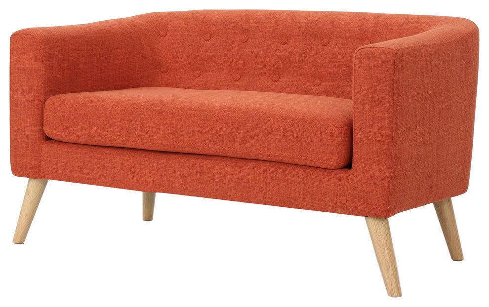GDF Studio Carol Button Back Mid-Century Fabric Modern Loveseat, Muted Orange