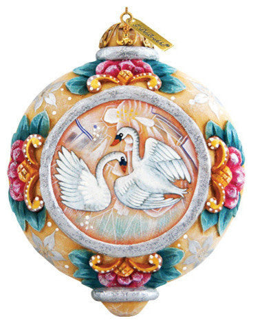 Hand Painted Scenic Ornament Swans Ornament