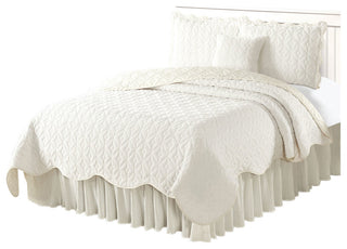 Diamond Square Quilted Coverlet 4-Piece Bedspread Set, Ivory, Queen