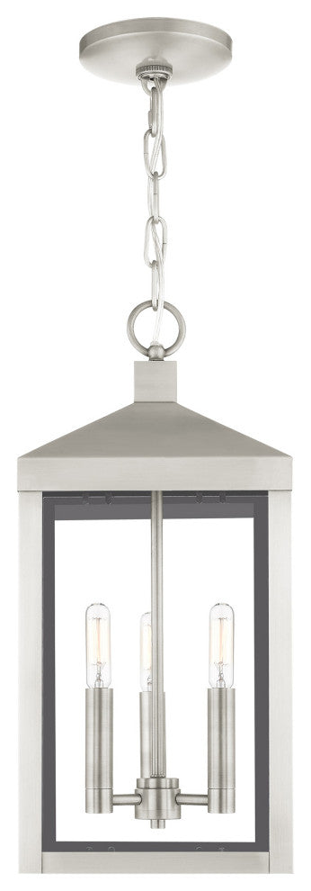 Livex Lighting Nyack 3 Light Brushed Nickel Medium Outdoor Pendant Lantern