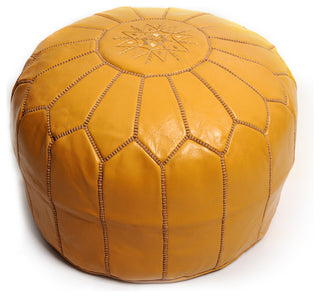 Moroccan Leather Pouf, Mustard