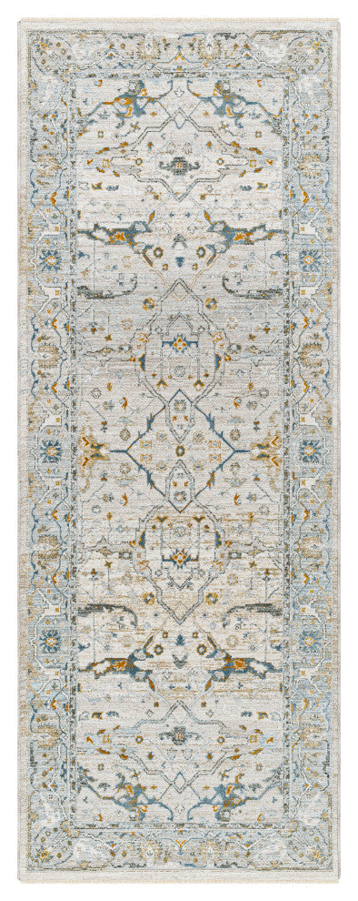 Surya Dresden DRE-2309 Machine Woven Area Rug, Taupe, Off-White, Dusty Sage, Deep Teal, Olive, Light Gray, 2'7" X 7'3"