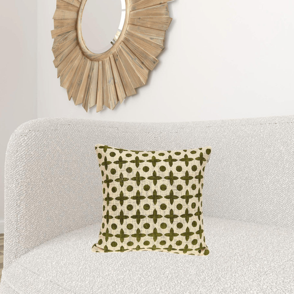 18" X 7" X 18" Transitional Beige Printed Pillow Cover With Poly Insert