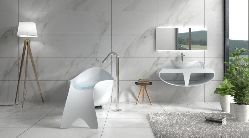 80" Polystone Mermaid Free-Standing Bathtub, Matte White, No Faucet