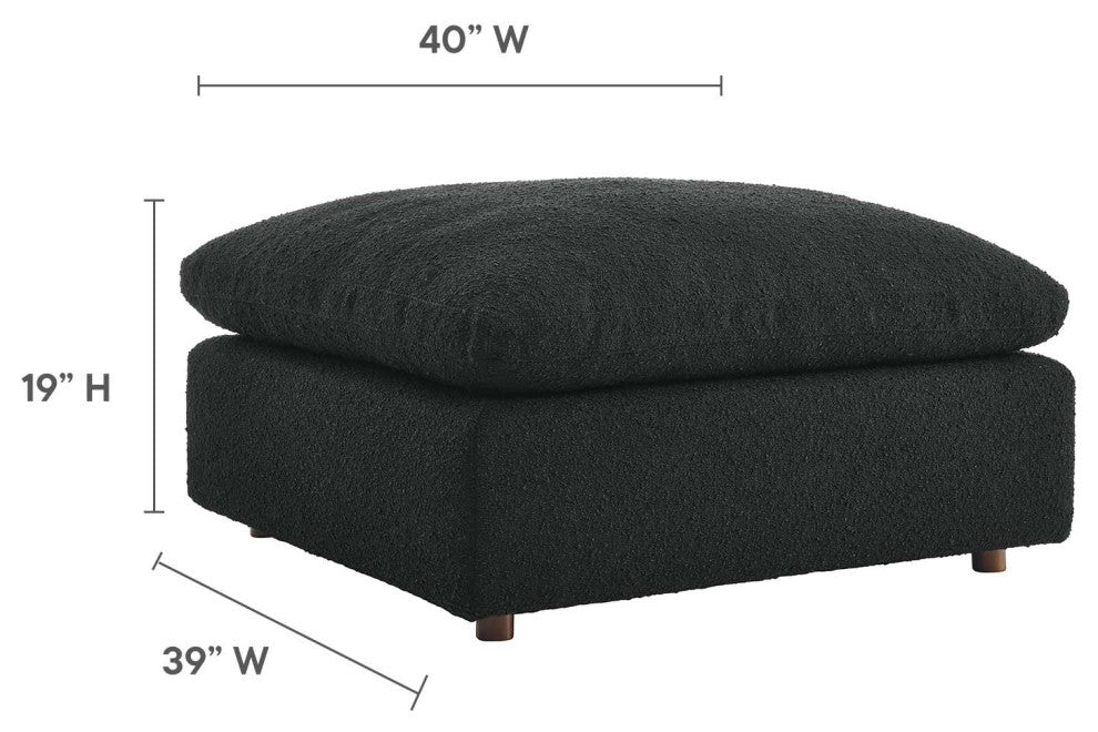 Commix Down Filled Overstuffed Boucle Fabric Ottoman, Black